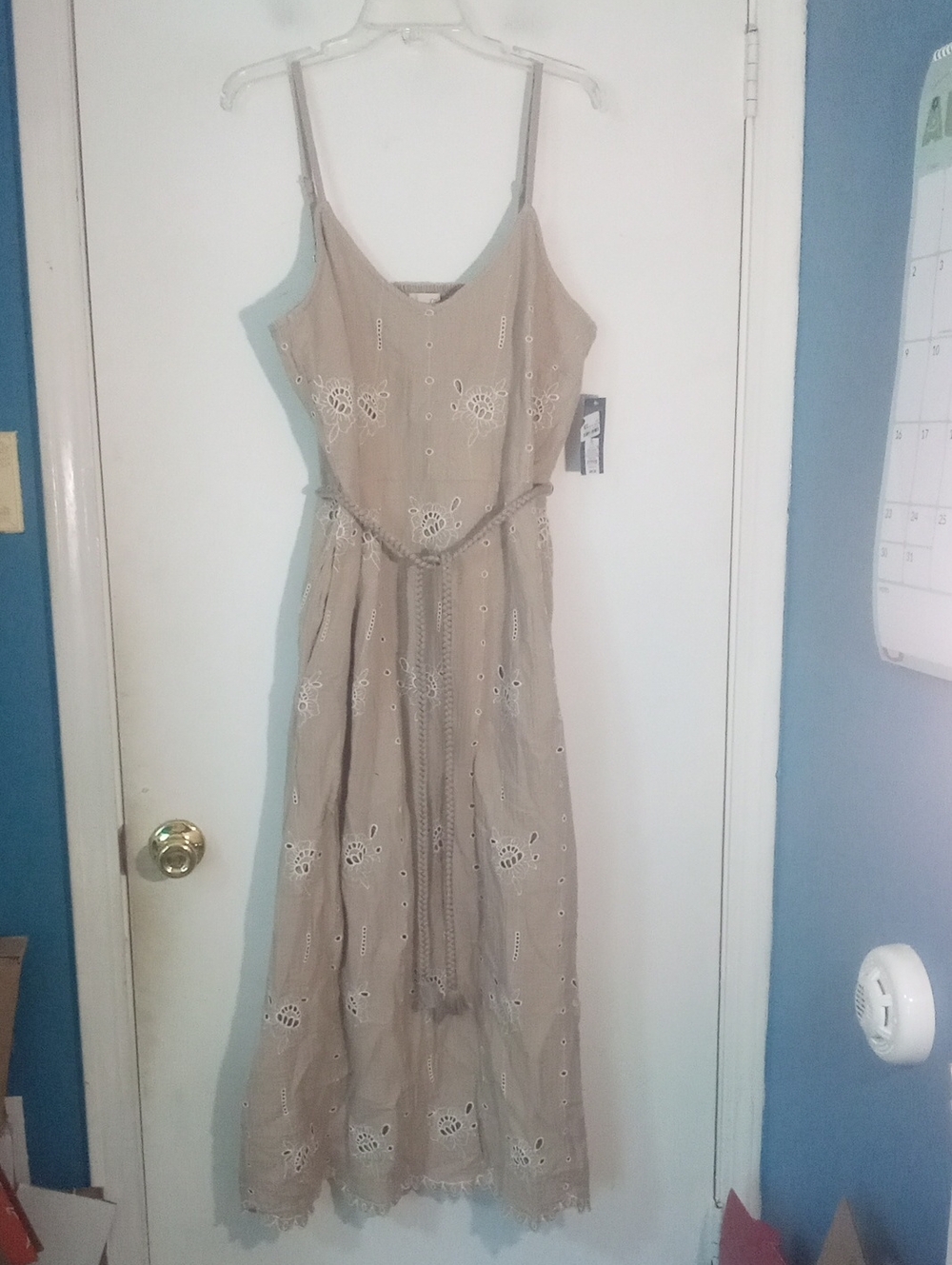 * Universal Thread Beige Eyelet Maxi Dress with Braided Tie XL NWT $45 Lined